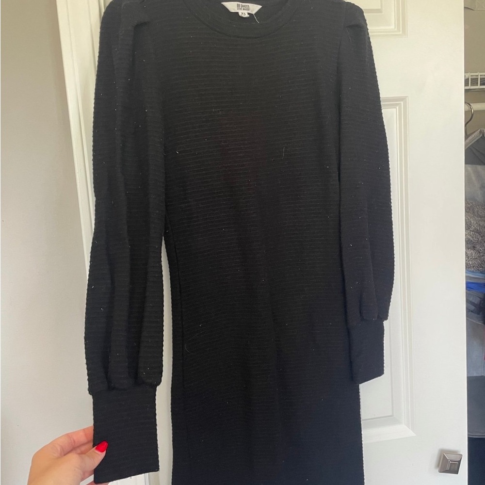 Black Ribbed Long Sleeve Dress